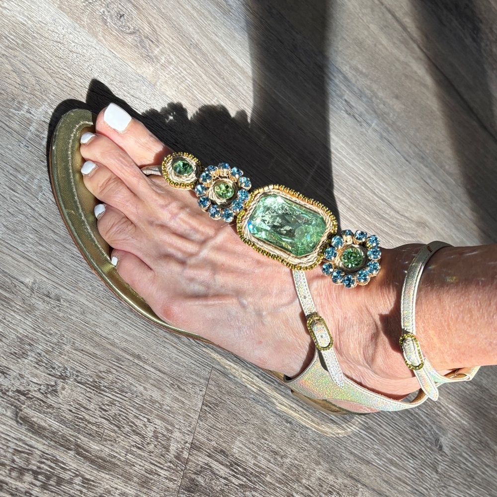 Rene Caovilla Green and Blue Embellished Sandals - Picture 3 of 6